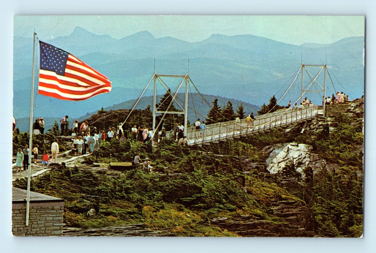 Mile High Swinging Bridge Grandfather Mountain North Carolina Flag Postcard C6