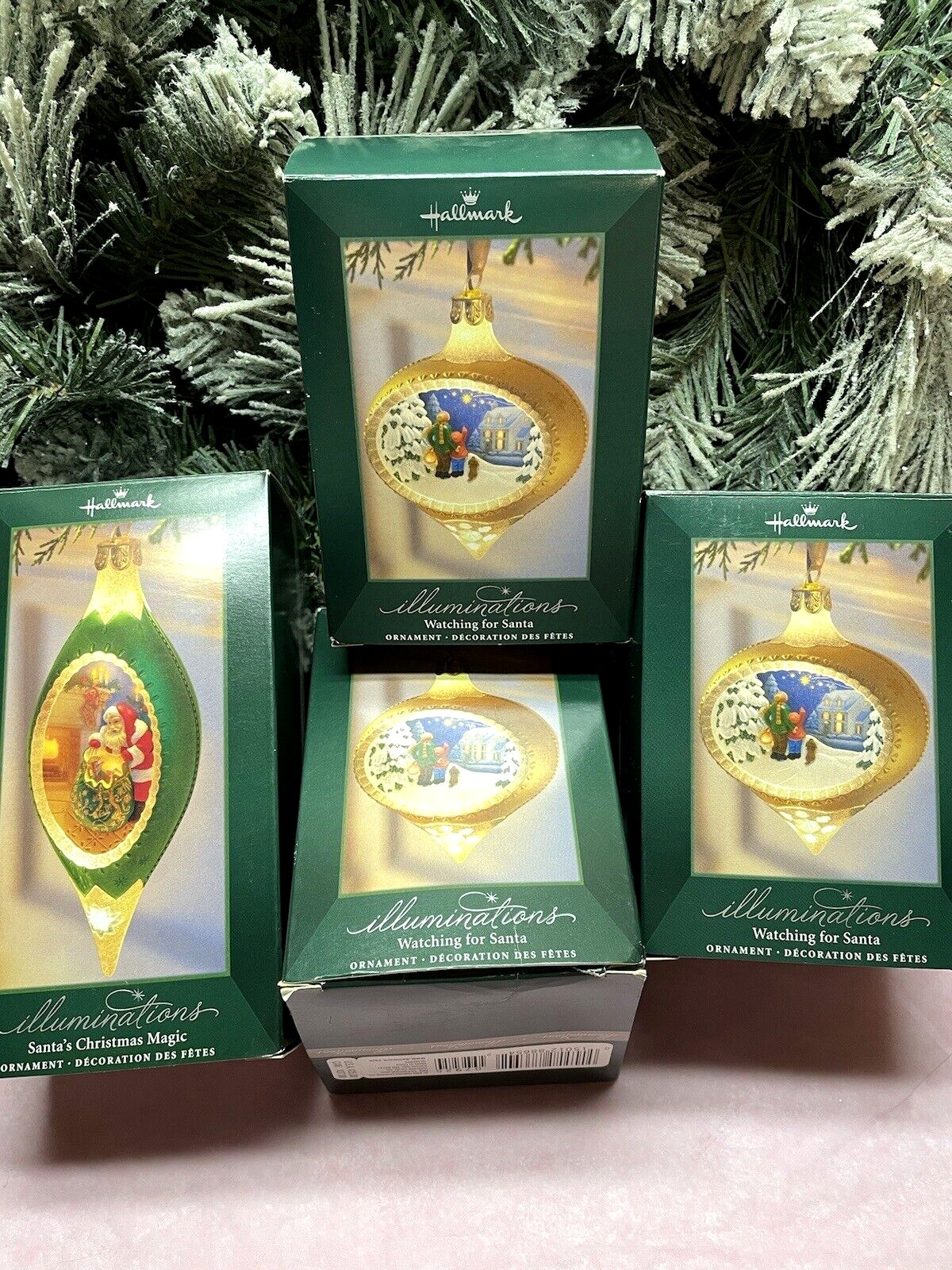 2005 Hallmark Illuminations  4 Bx Ornaments Watching for Santa & Santa's Magic