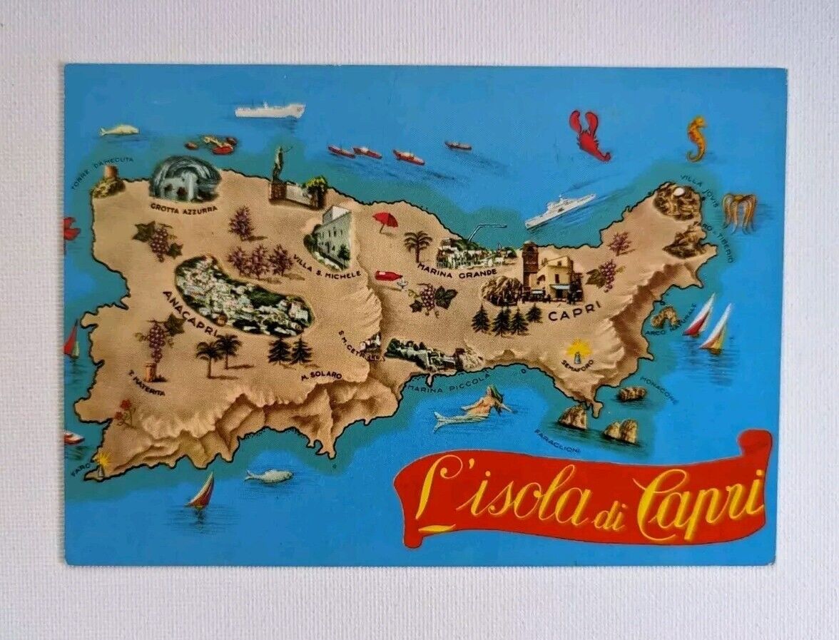 Postcard Isle Of Capri Island Italy Pictorial Map Vintage PC L'isola di Capri