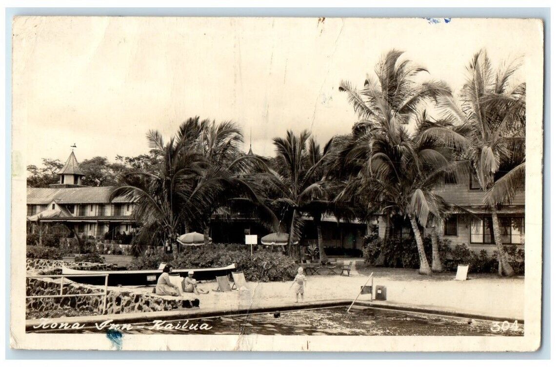 c1950\'s Kona Inn Swimming Pool Child View Kailua HI RPPC Photo Unposted Postcard