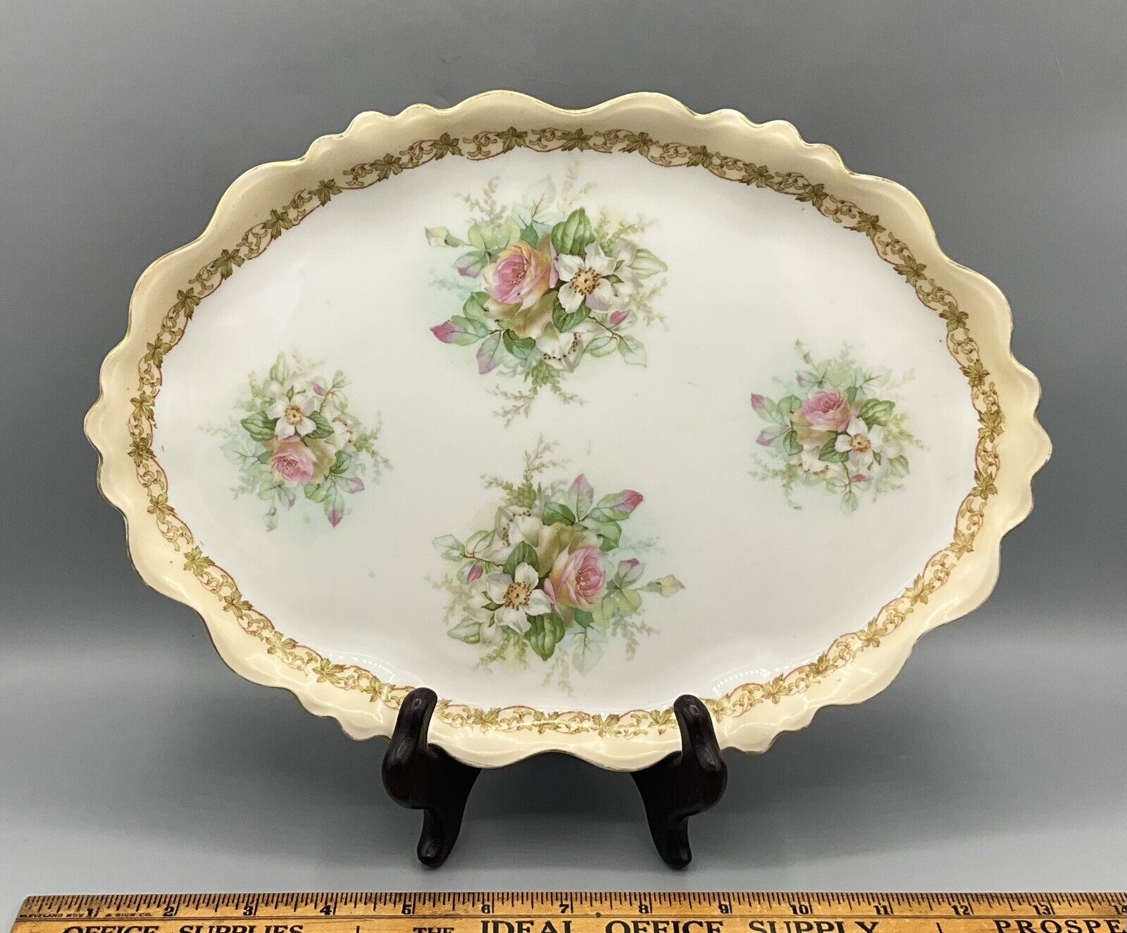 Antique Vtg MZ Austria Habsburg China Porcelain Serving/Dresser 12”x9” Oval Tray