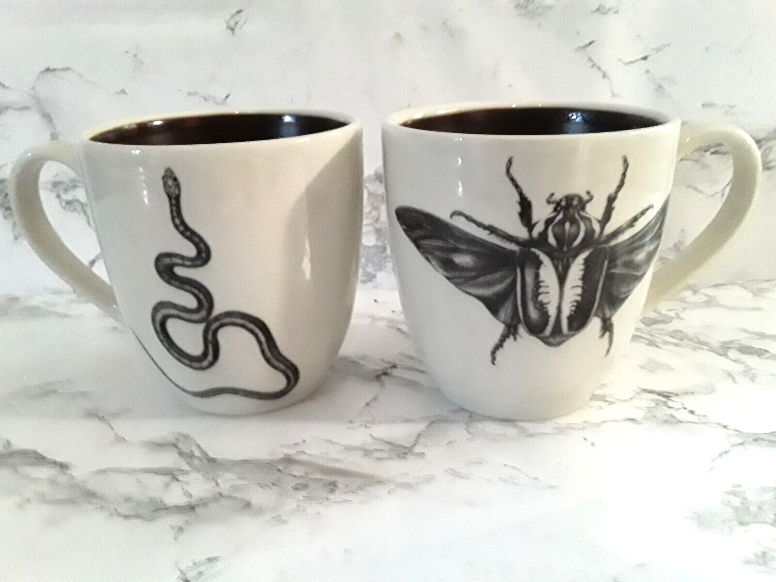 Lot of 2 Laura Zindel Snake Beetle 15 oz Brown Interior Coffee Cups Mugs