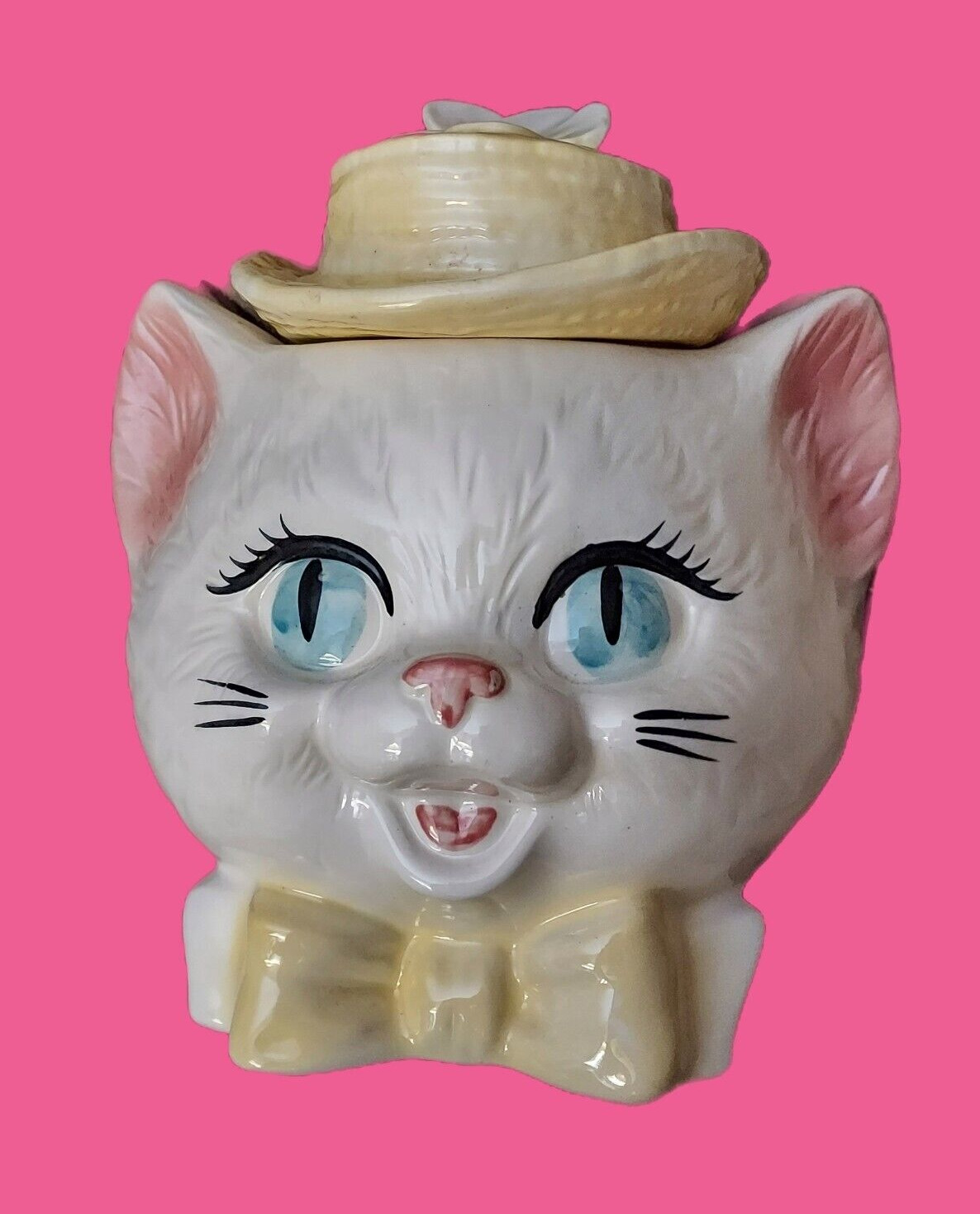 Vintage Metlox USA CA Pottery Anthropomorphic Cat Head Jar-for biscuits or candy