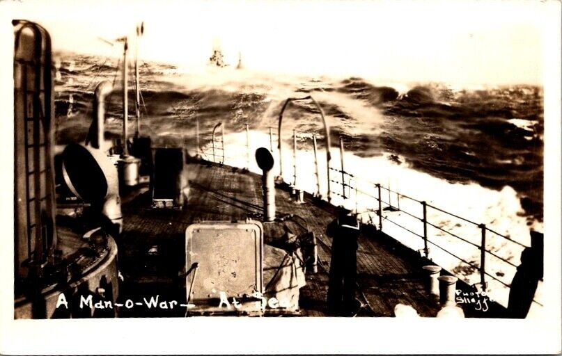RPPC Postcard View of a Navy A Man-O-War Battle Ship c.1918-1930           13041