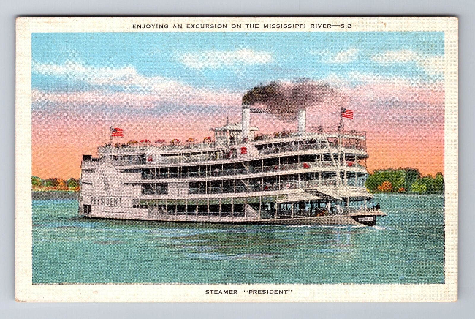 Steamer President, Ship, Transportation, Antique, Vintage Souvenir Postcard