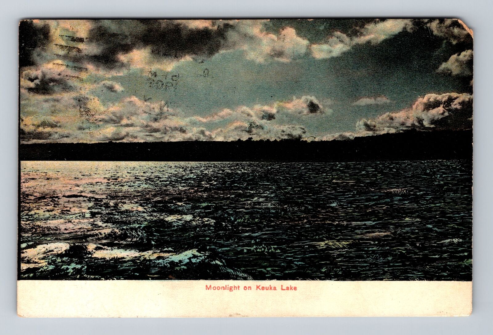 Keuka Lake NY-New York, Moonlight on Keuka Lake, Antique Vintage c1909 Postcard