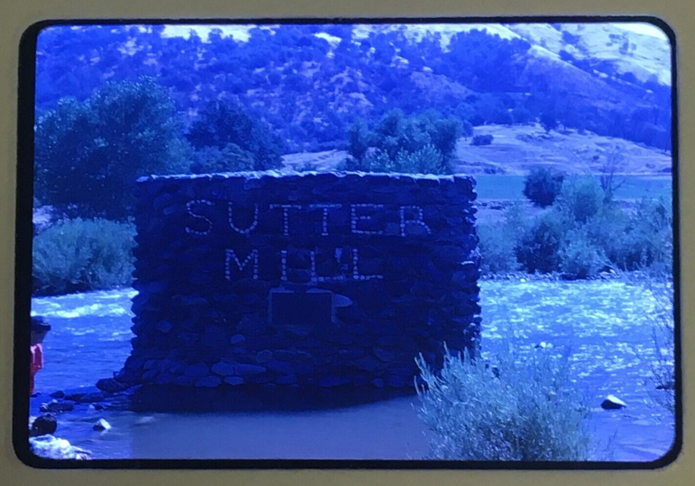 35mm Color Slide Sutter Mill Stone Sign in River Coloma California 1970s