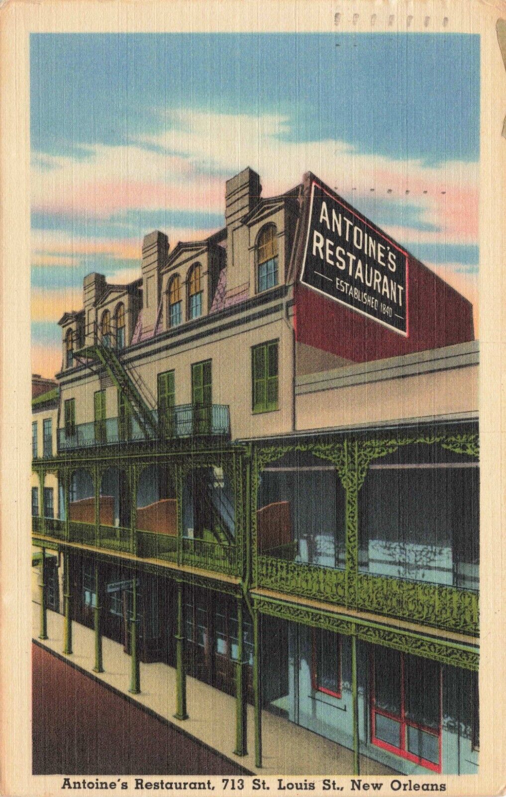 Postcard Antoines Oldest Restaurant New Orleans Louisiana LA Linen