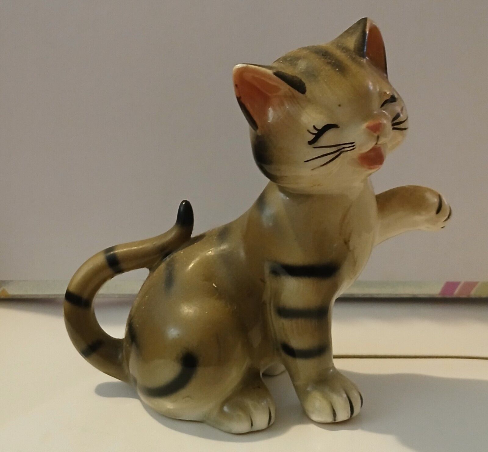 Vintage Tan & Black Striped Cat Figurine 3.5\