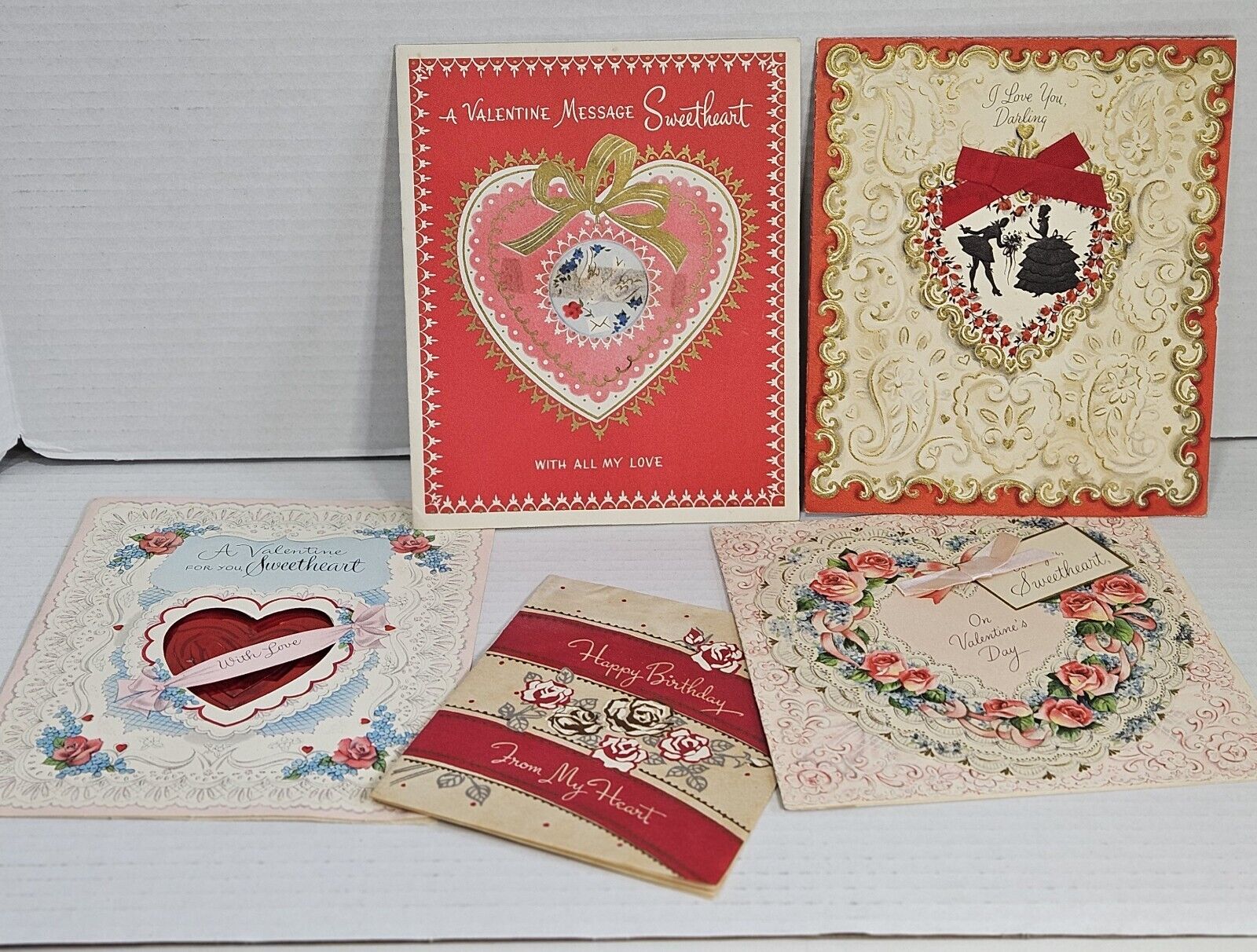 Vintage  Ephemera Greeting Cards 1950s Set Of 5 Valentine And Birthday