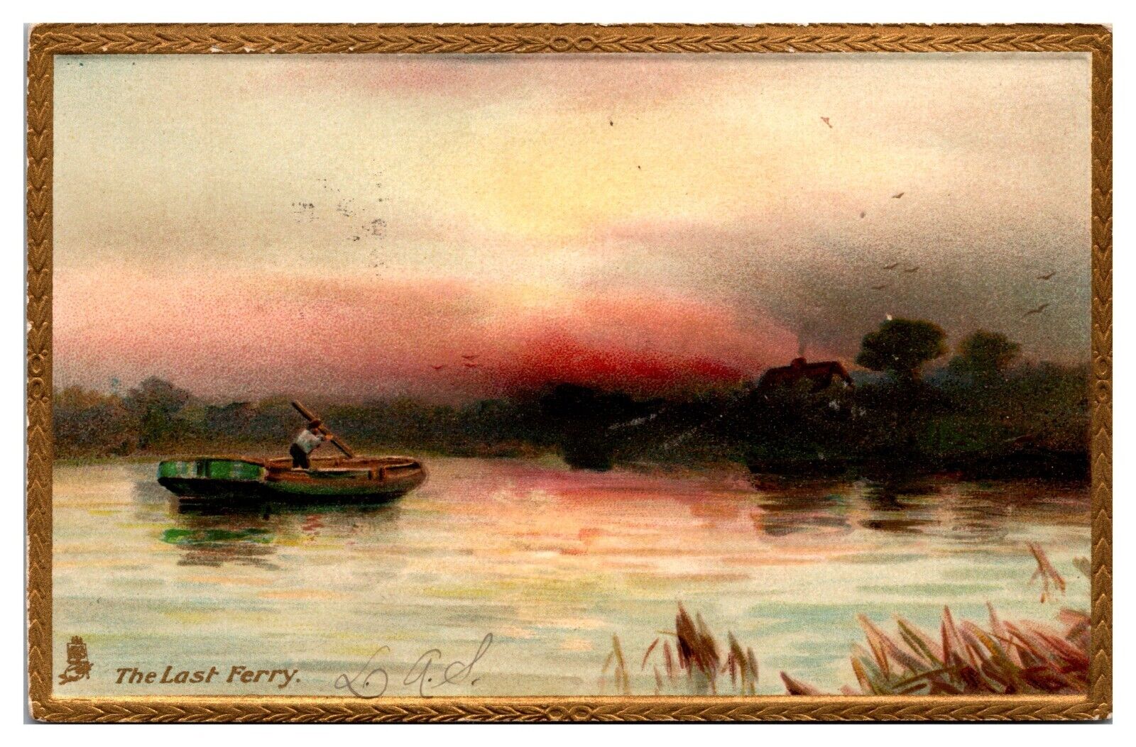 1907 The Last Ferry, Merry Christmas, Postmarked Royersford, PA Postcard