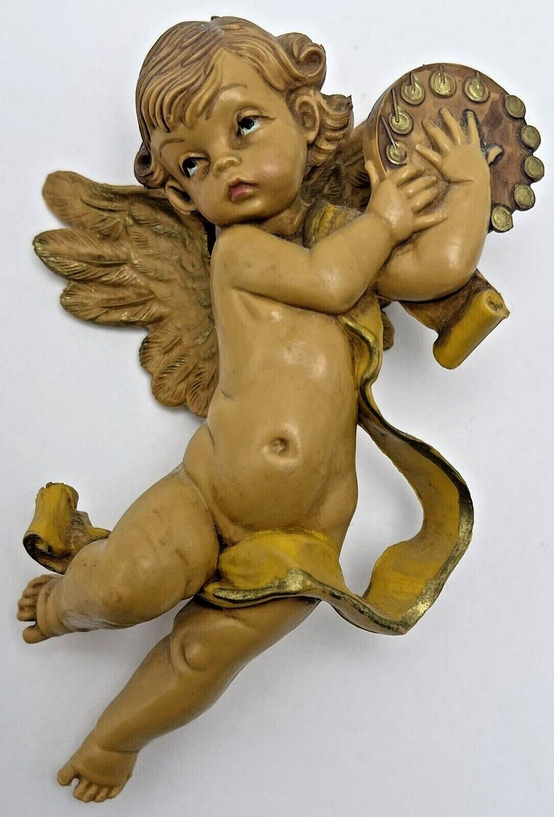 Vintage Fontanini Nativity Cherub Angel Tambourine Figure Plastic Italy 266