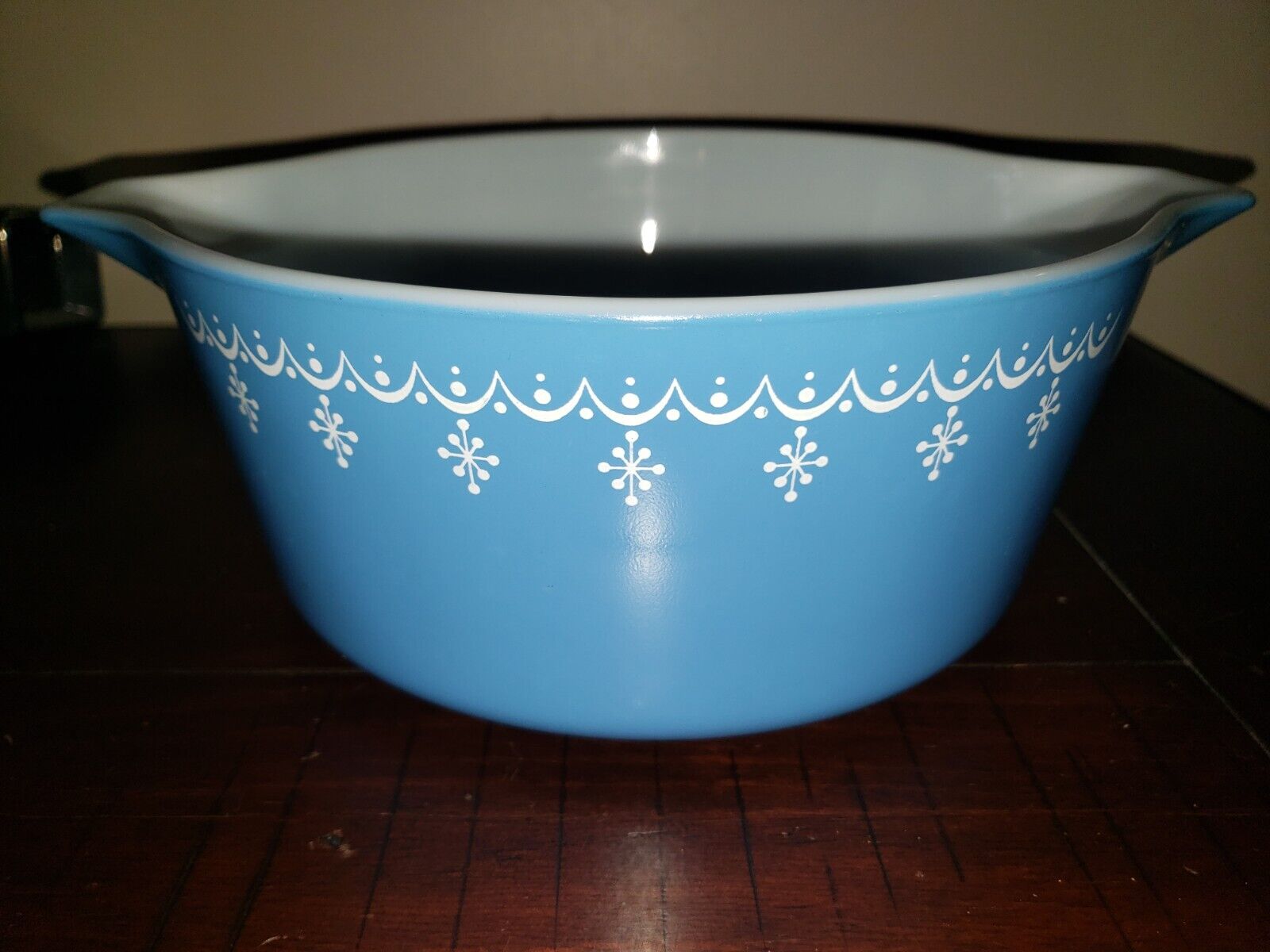 Vintage Pyrex Snowflake Garland Blue 2 1/2 qt Casserole Baking Dish 475