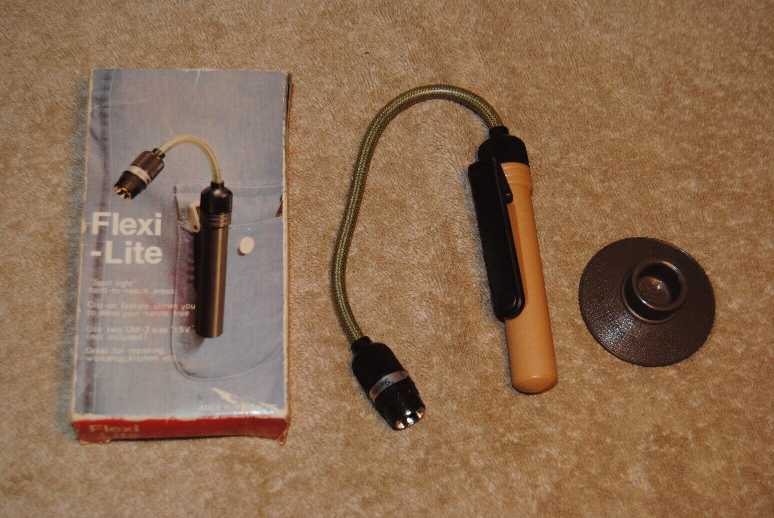 Vintage Flex-Lite with Box and Suction Cup Holder Made in Hong Kong Works