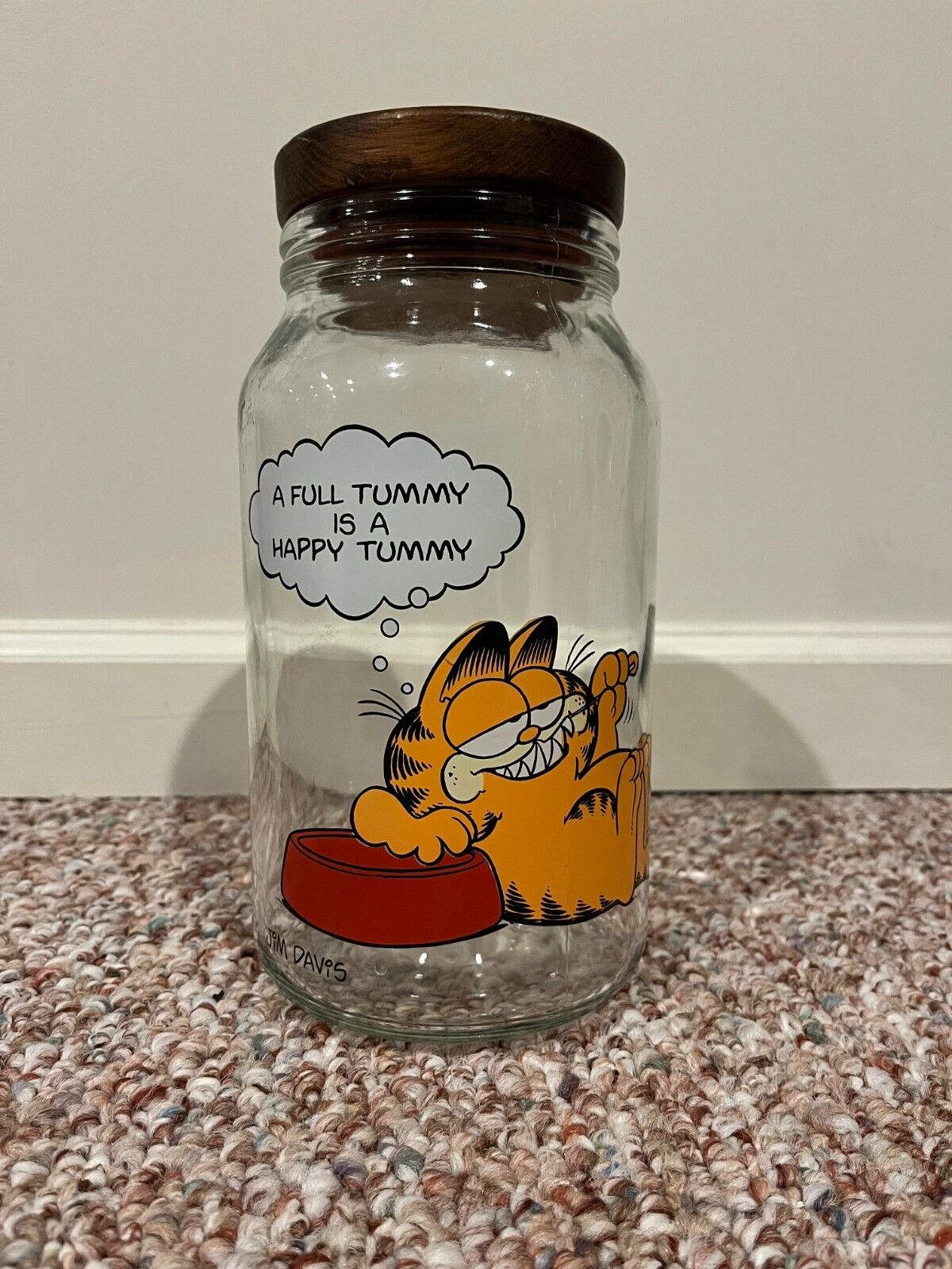 Garfield Anchor 1978 Hocking Glass Canister with Wood Lid