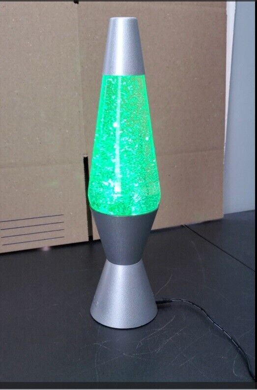LAVA Lamp Silver Base Glitter Vortex Action 14.5” - Rotating Multicolor Display