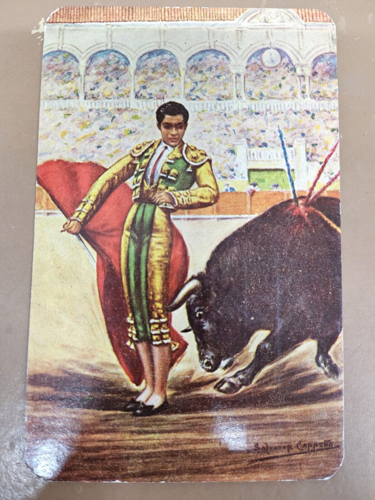 Vintage Bullfighting Postcard Matador / Bull  - Artist-Signed