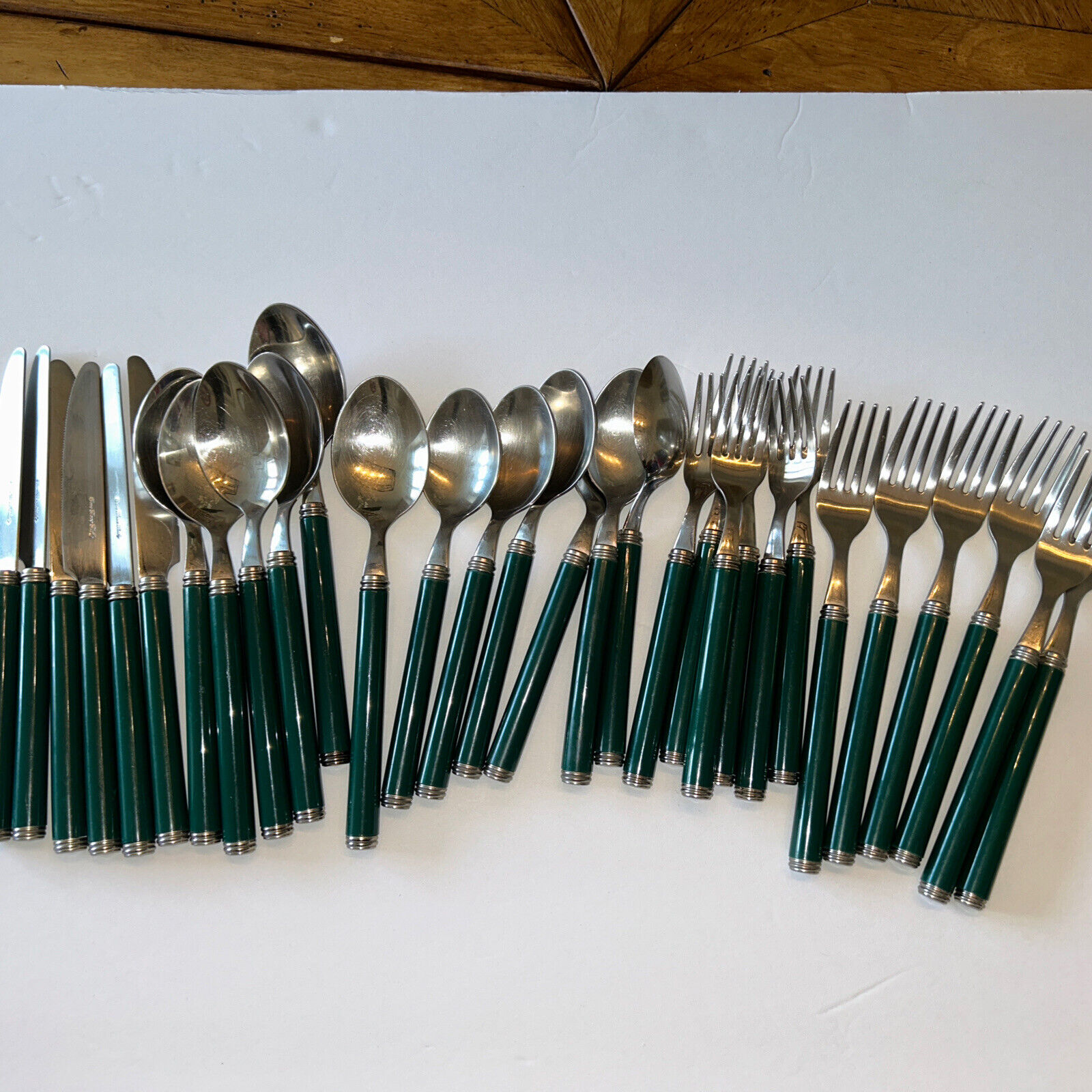 Vintage Eme Inox Italy 18/10 Stainless Flatware 30 Pieces Green Marble