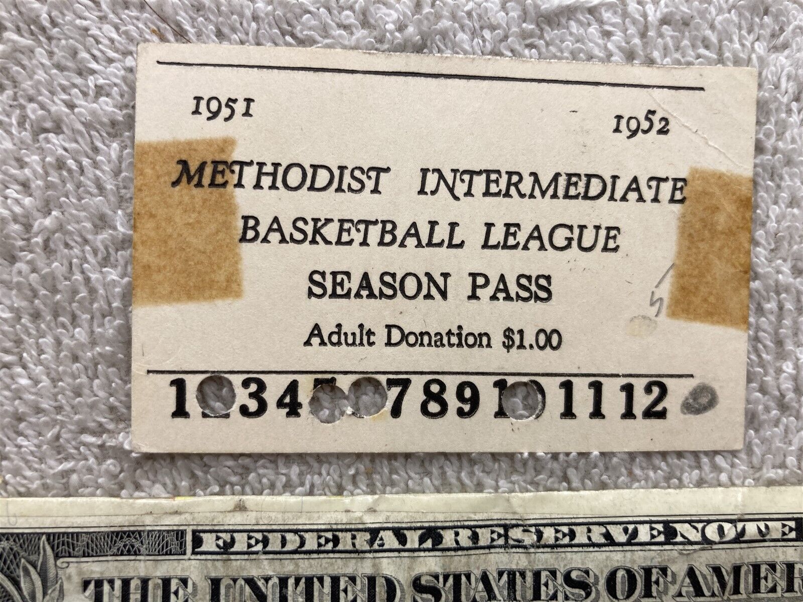 1951 1952 Methodist Intermediate Basketball League Season Pass St. Louis MO Vtg