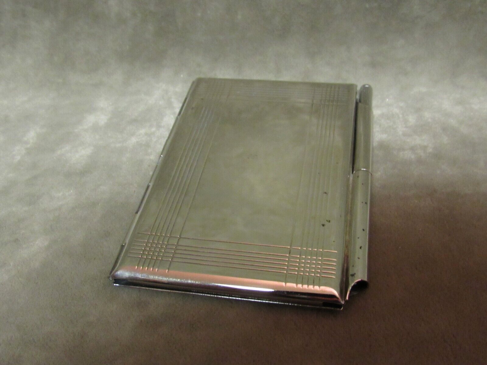 Vintage 1950\'s Deco Design Silverplate Pocket book Notepad with small Ink Pen