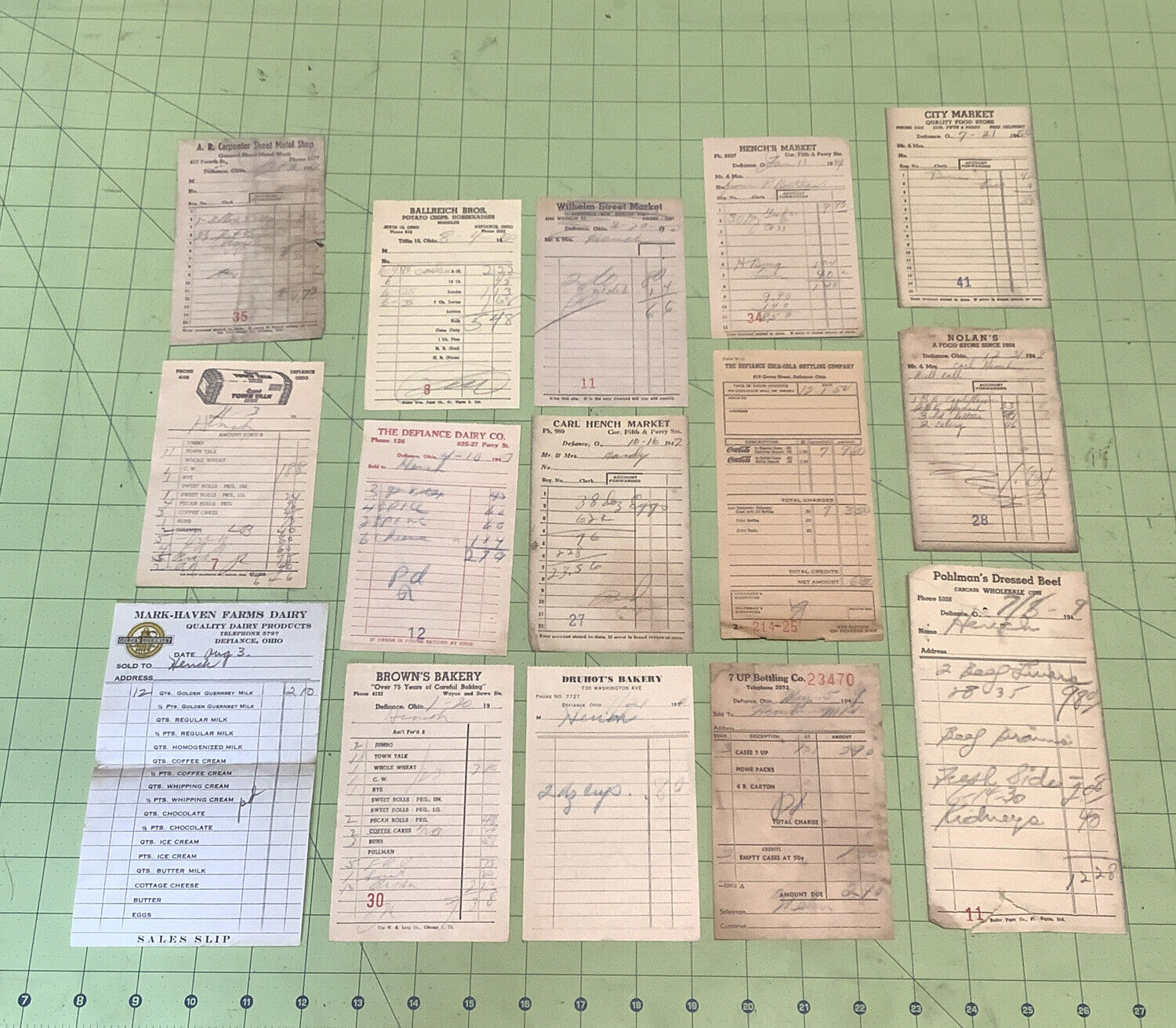 15 vintage Business receipts defiance Ohio 1940s 1950s INV-P0361