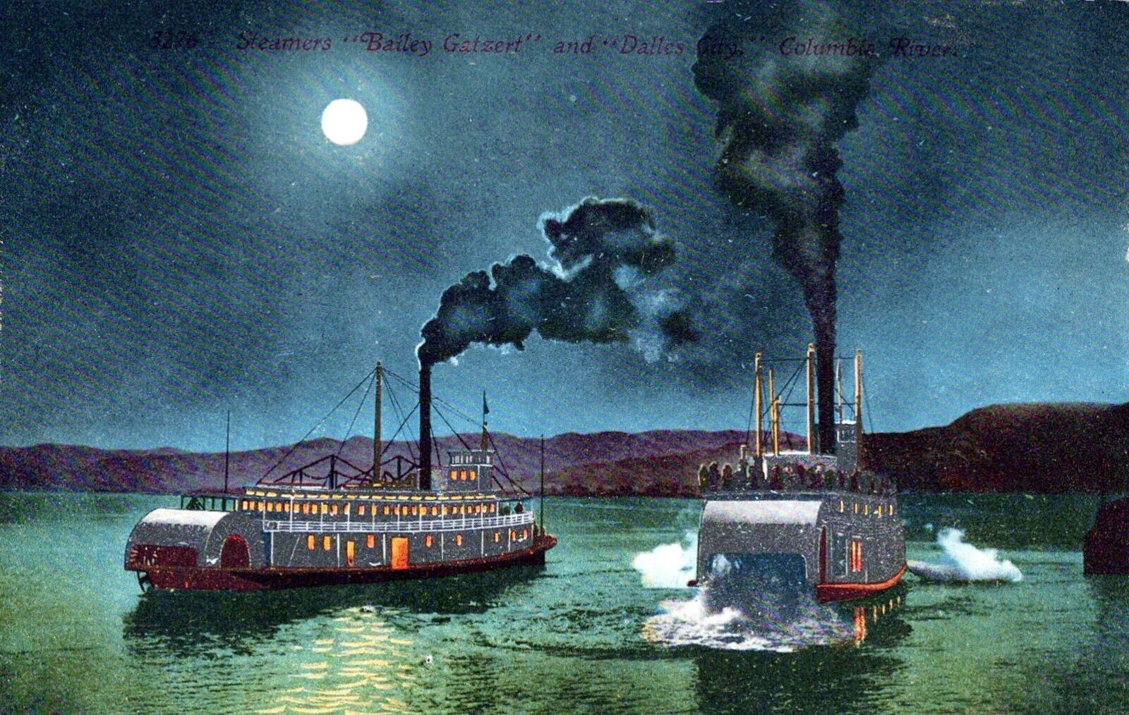 Steamers Bailey Gatzert and Dalles City Columbia River Oregon Postcard