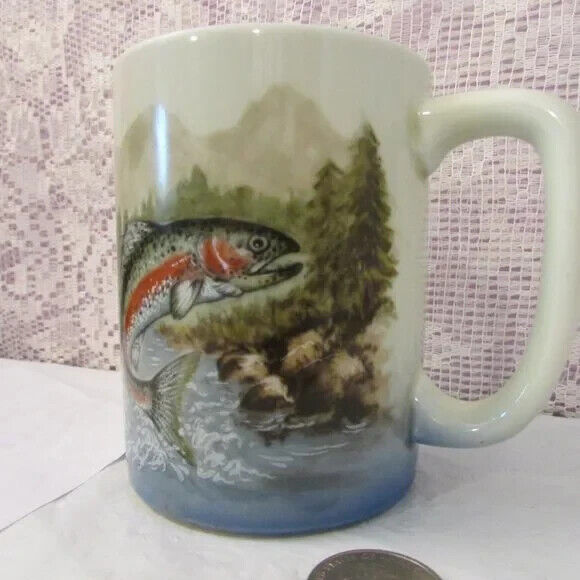 Vintage Otagiri Japan Fly Fishing Trout Mug