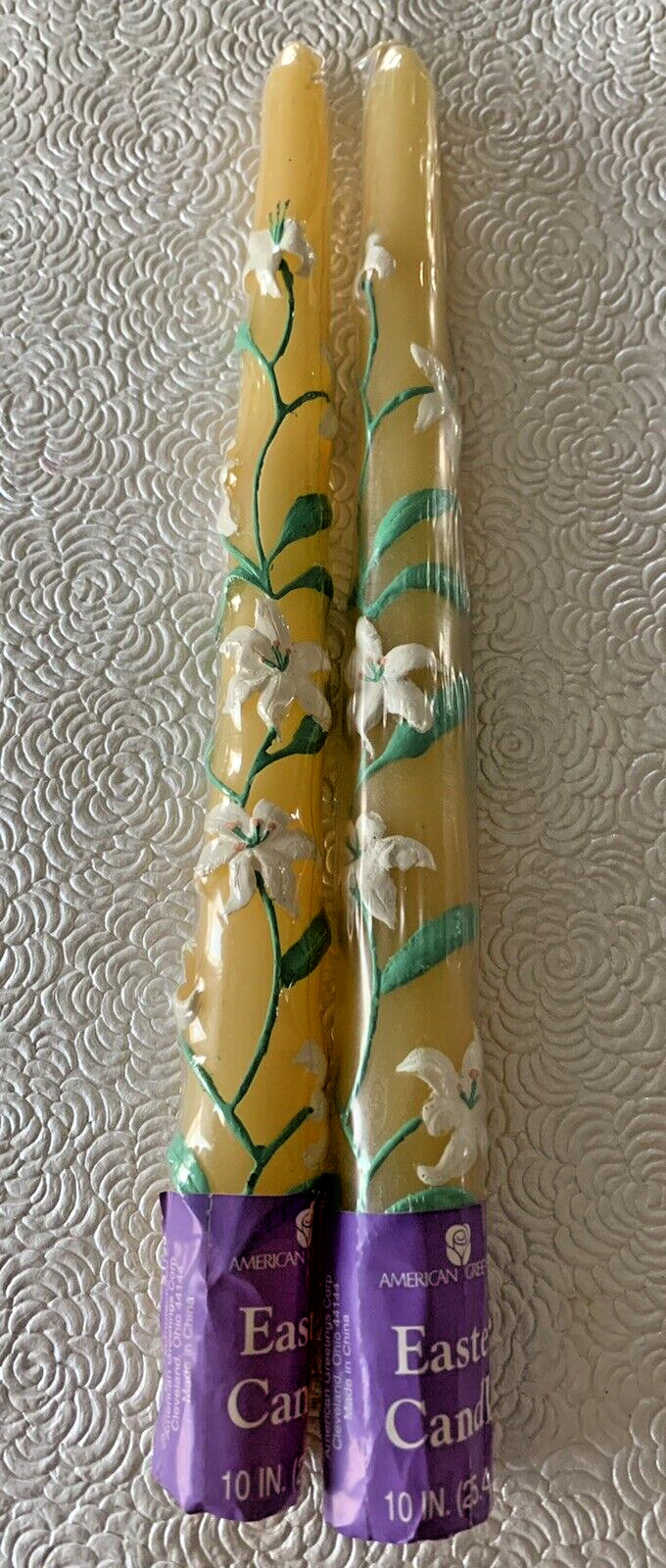 American Greetings Spring Easter Lily Taper Candles 10” Yellow White Vintage~New