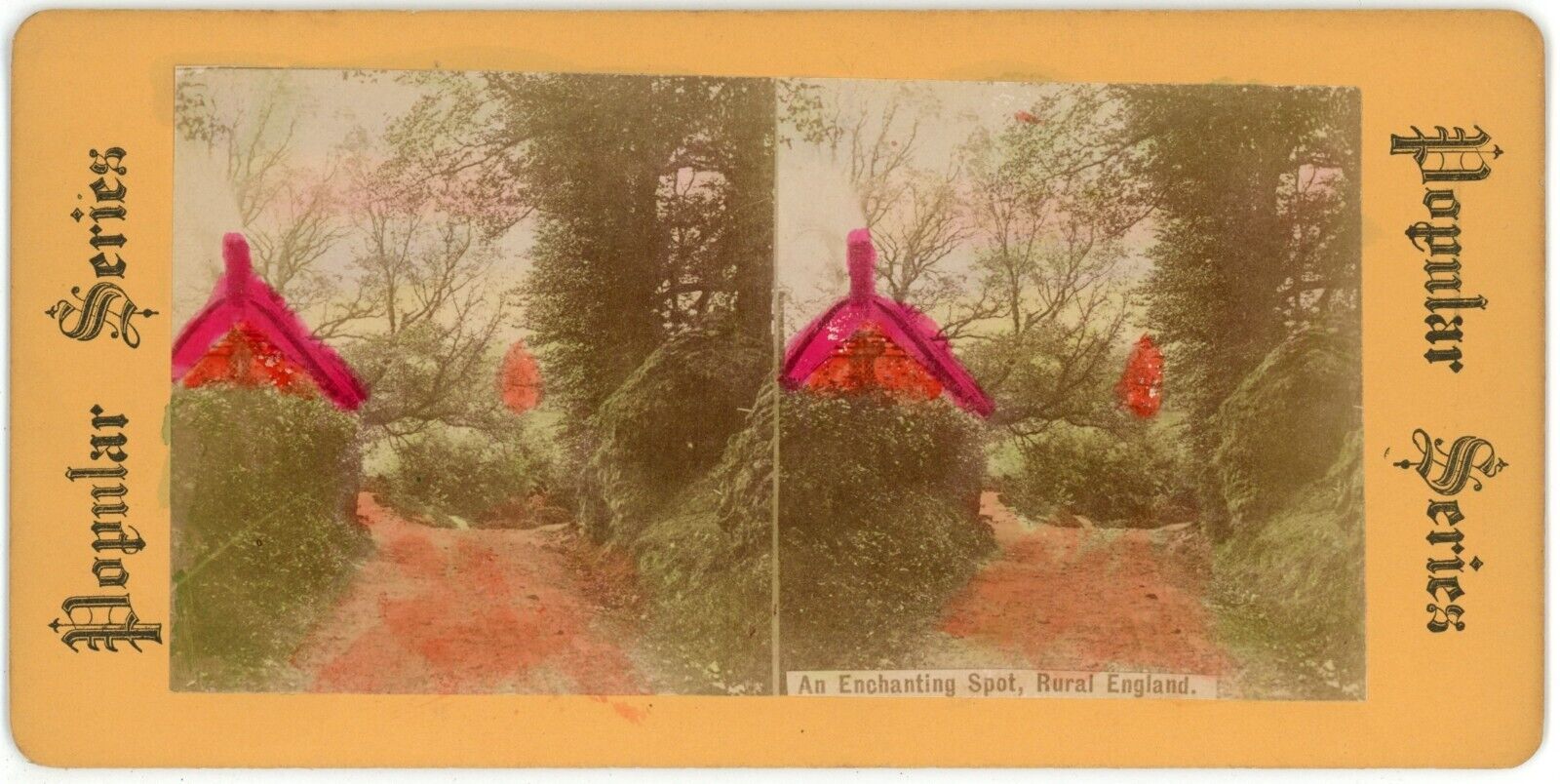 c1900's Colorized Real Photo Stereoview Card An Enchanting Spot, Rural England
