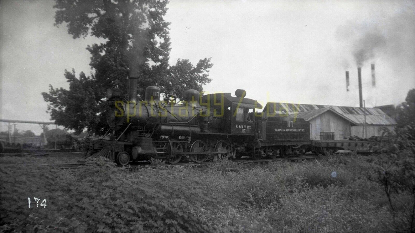 Sabine & Neches Valley Railway 4-6-0 Locomotive #117 - Vintage Railroad Negative