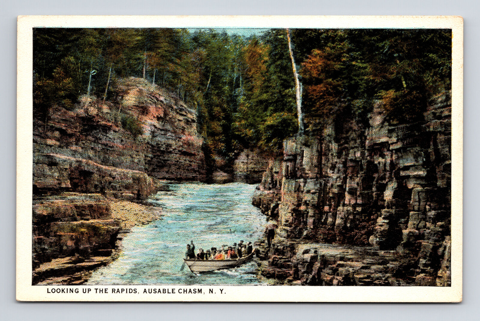 c1923 WB Postcard Ausable Chasm NY New York Early Boat Tour on River Rapids