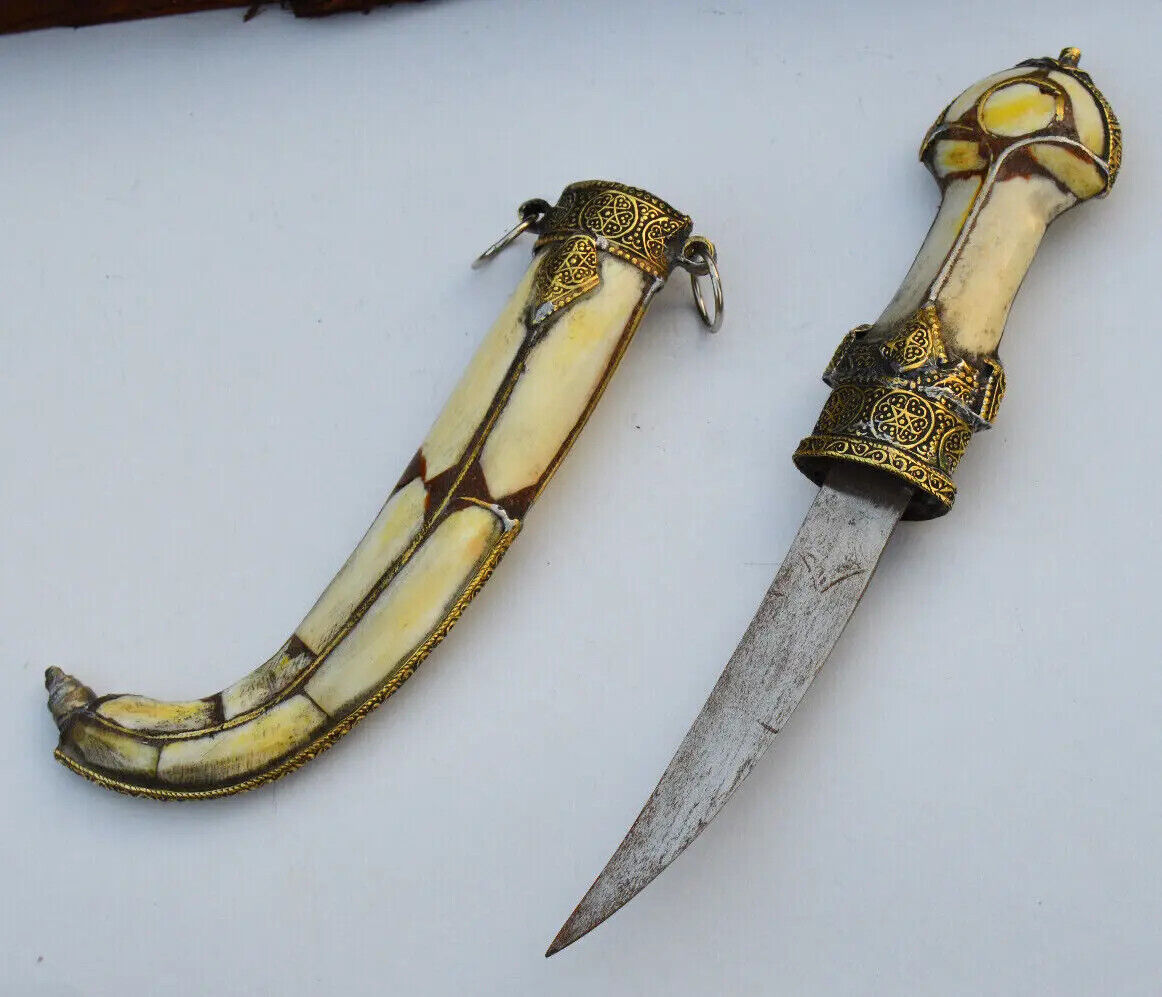 Antique Vintage Moroccan Dagger Islamic Khanjar Bone & Bronze Arabic Sword
