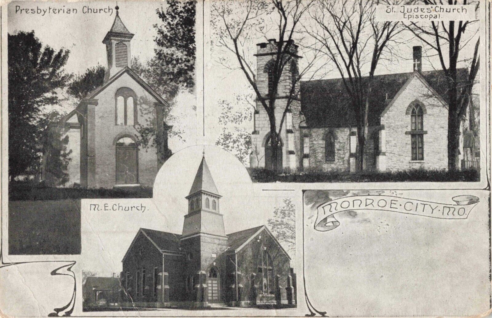 Presbyterian St. Jude\'s Episcopal M.E. Church Monroe City Missouri 1911 Postcard