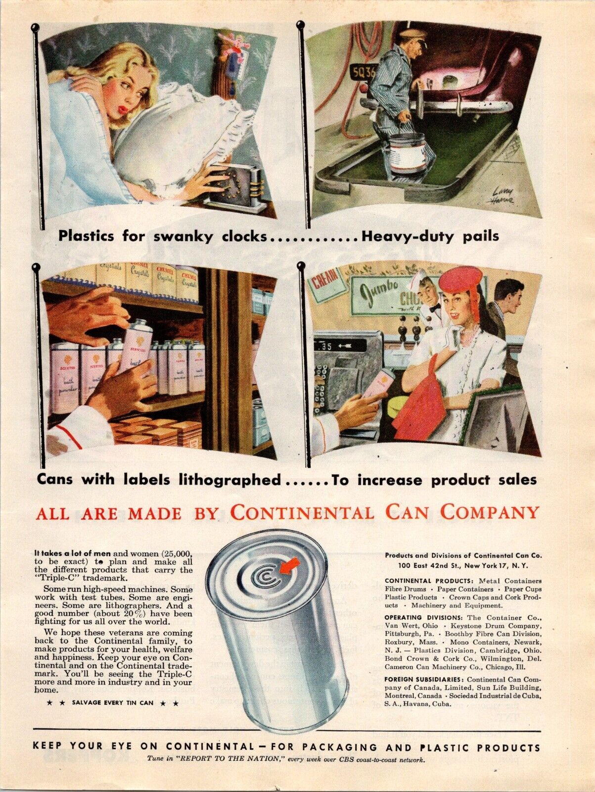 VINTAGE 1945 CONTINENTAL CAN COMPANY PRINT AD