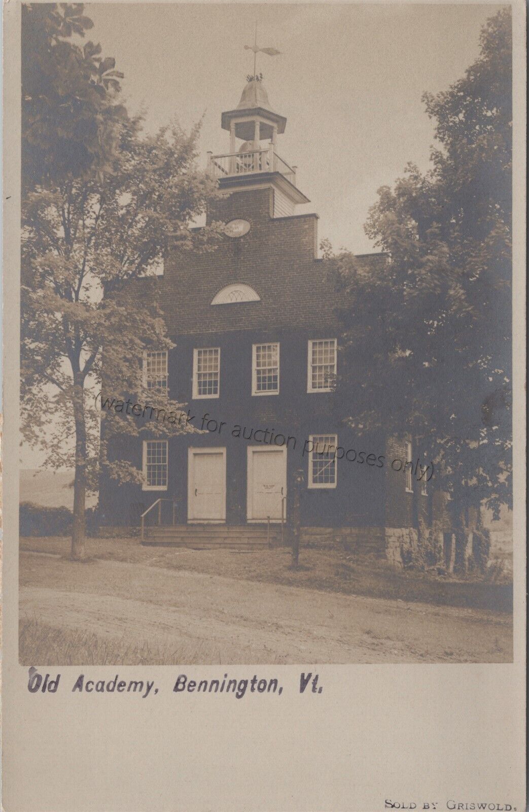 Bennington, VT: RPPC Old Academy, vintage Vermont Real Photo Postcard