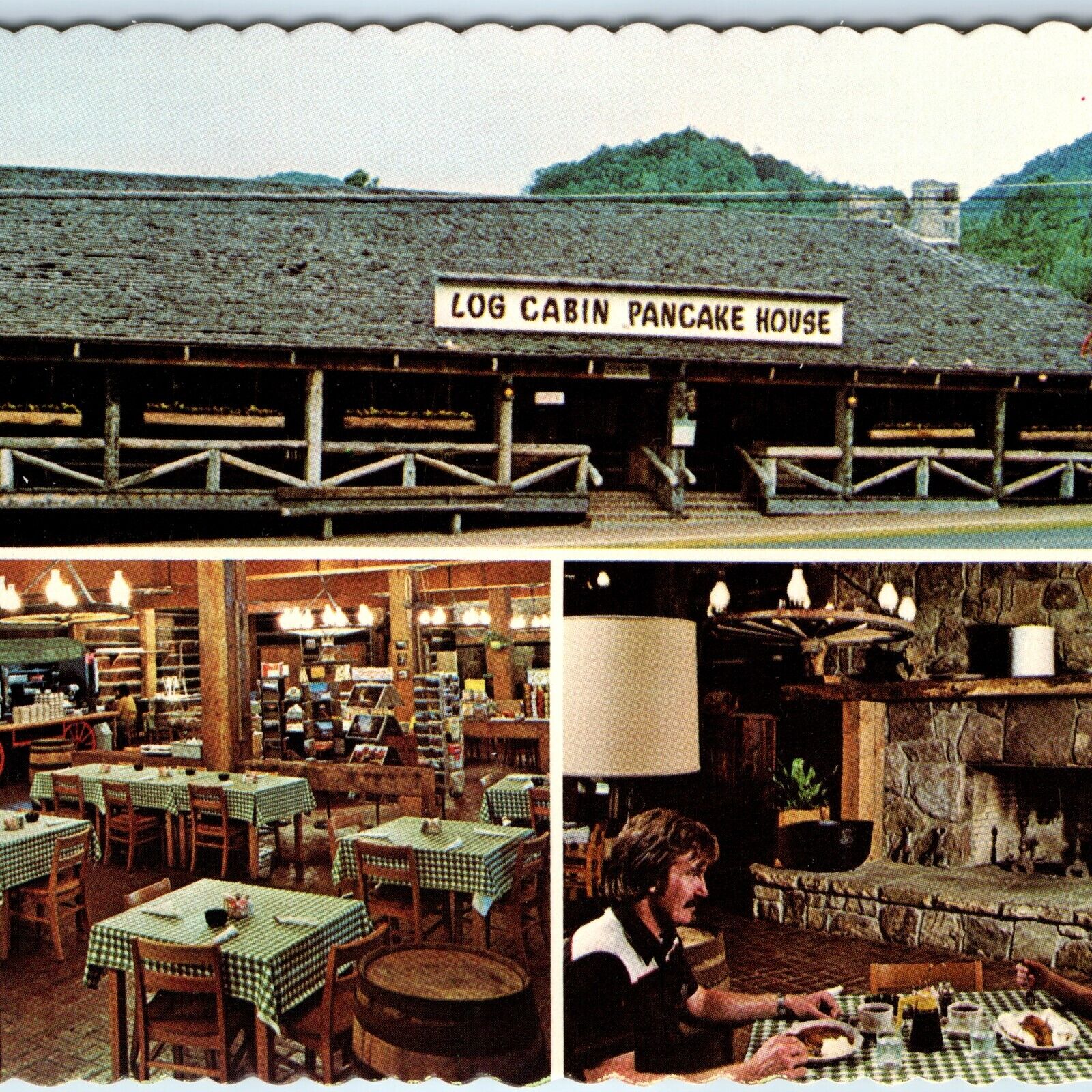 c1960s Gatlinburg, TN Log Cabin Pancake House Restaurant Interior 4x6 PC Vtg M2