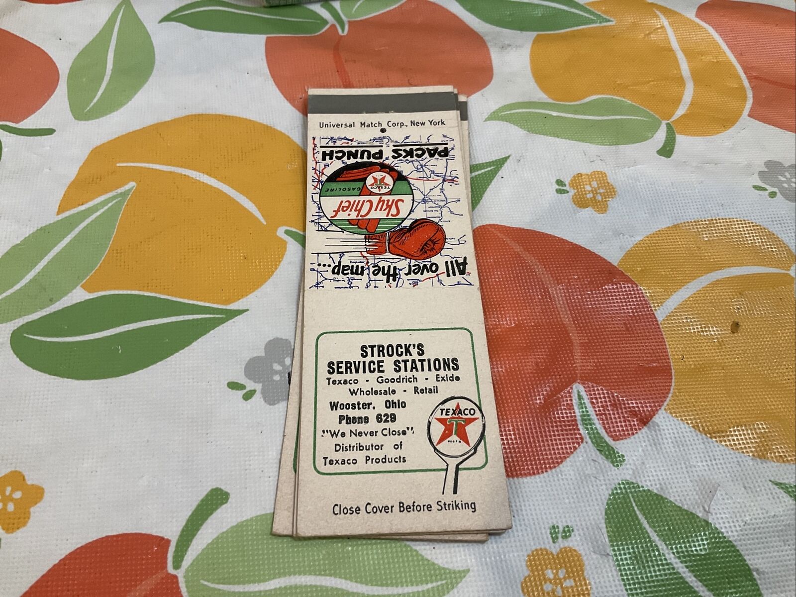 VTG Matchbook Texaco Sky Chief Packs Punch Strock’s Service Station Wooster Ohio