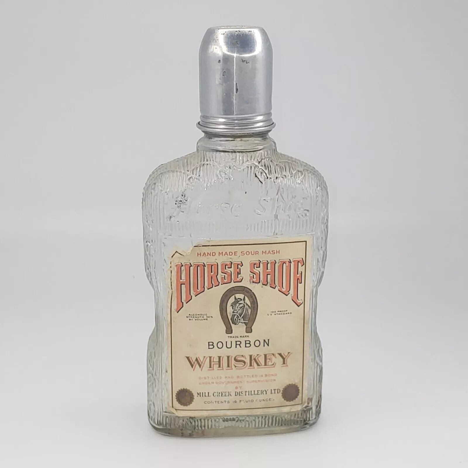 Vintage Horse Shoe Whiskey Embossed Bottle EMPTY 