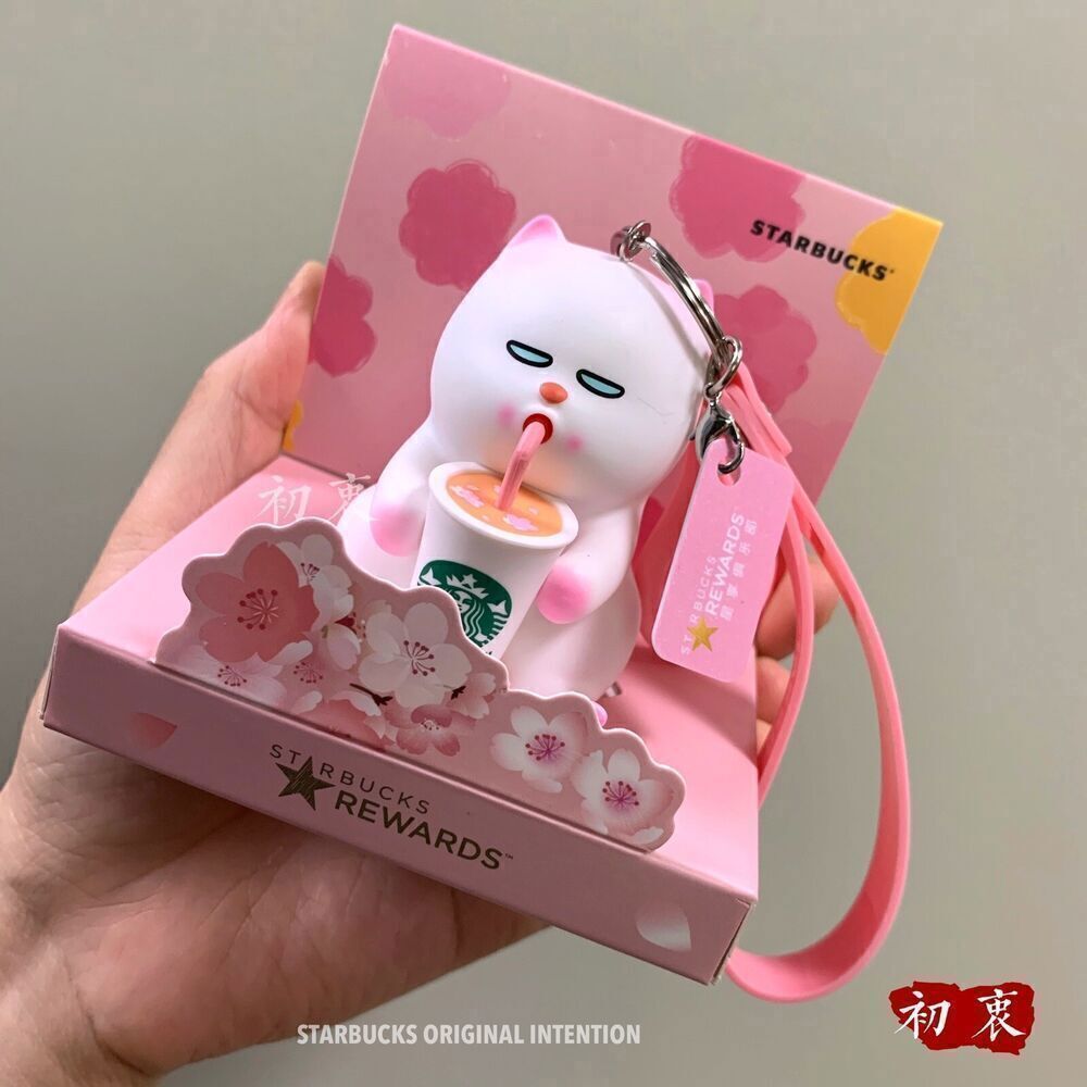 New Starbucks Pink Sakura Cat Keychain Backpack Pendant Creative Keychain Gifts