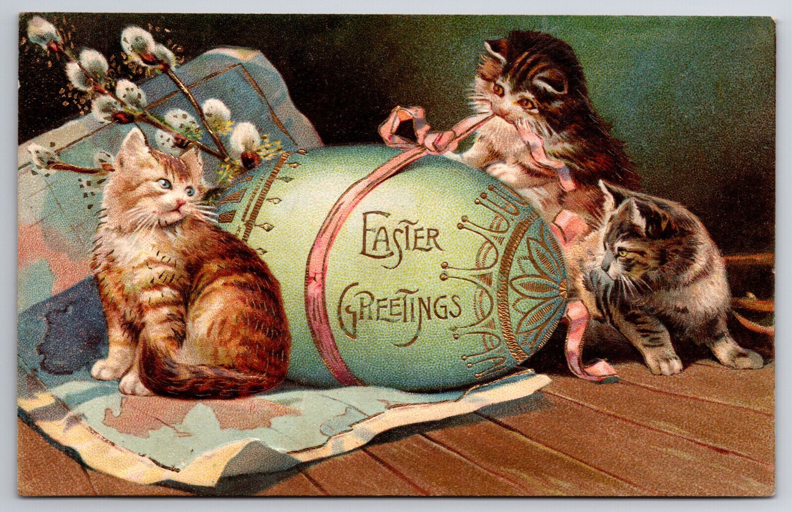 Vintage C1905 Embossed Postcard Kittens With Fantasy Egg