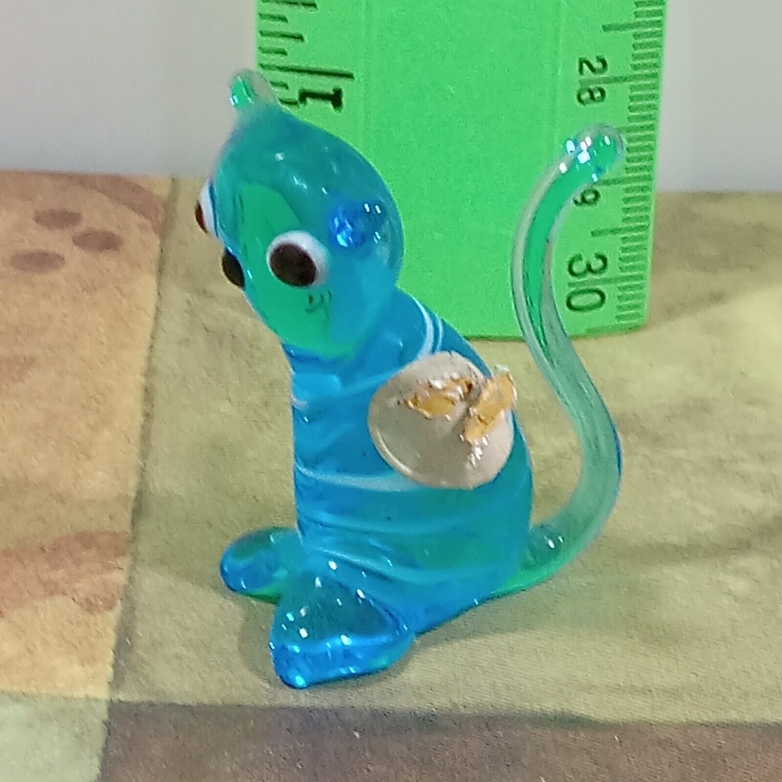 Art GLASS Miniature Animal Blue CAT Figurine Tail Up Handblown 1 inch