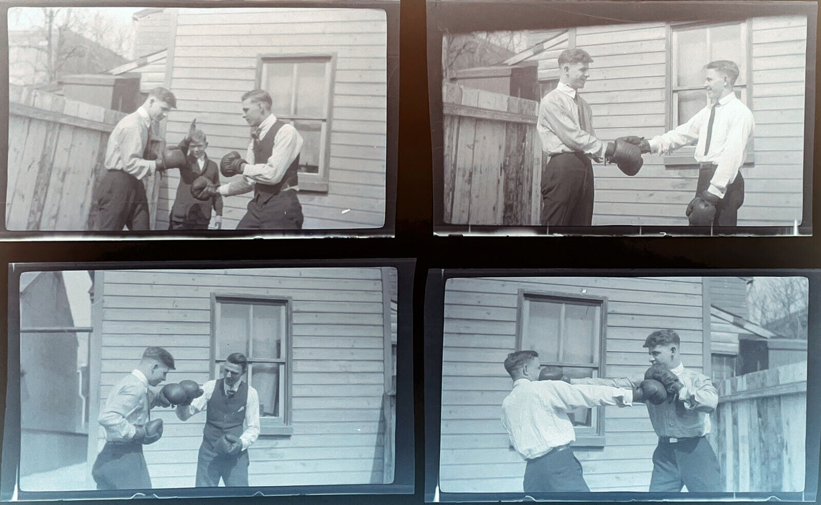 GREAT Vintage 1930s Photo Negatives Kids Boxing Sequence Play Fun Antique