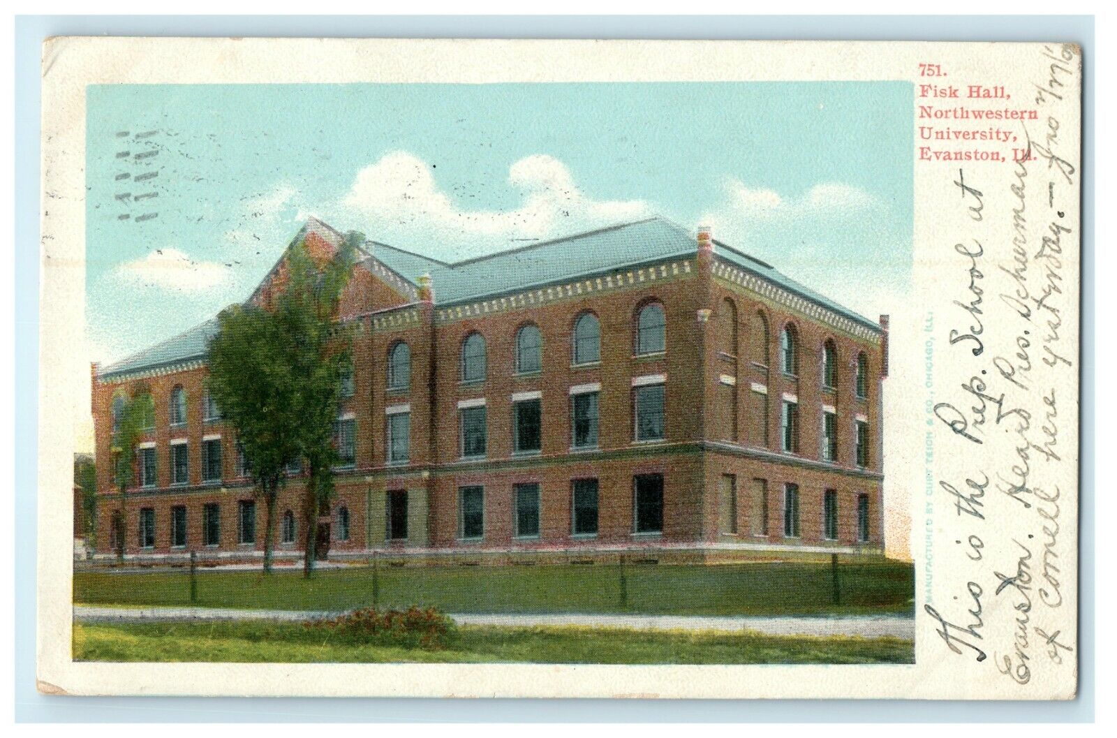 1908 Geneseo IL Fisk Hall Northwestern University, Illinois IL Antique Postcard