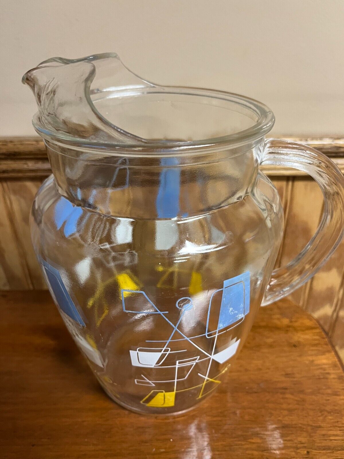 Vintage Federal Glass, Abstract Atomic Pitcher 2 Qt No chips Great Graphics