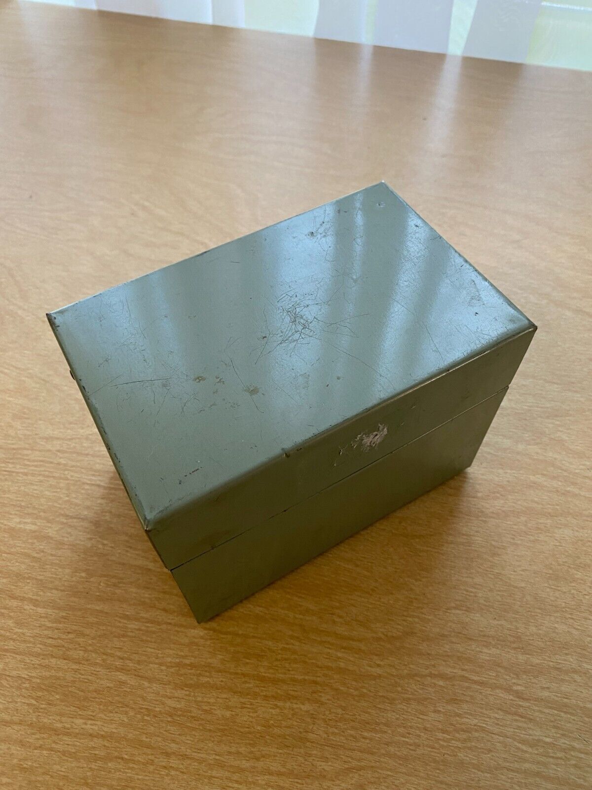 Vtg Ohio Art Forest Green Tin Metal 4x6 Recipe Filing Index Card Hinged Box USA