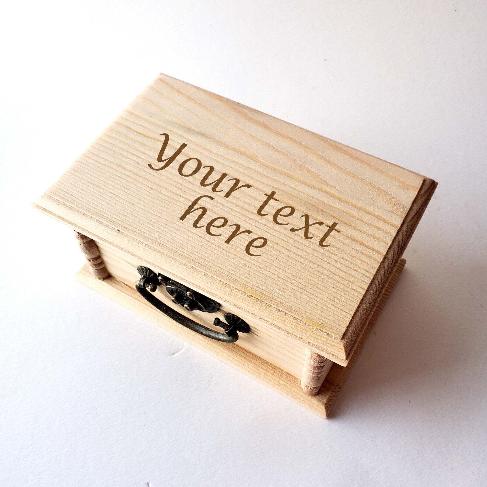 Custom Text Latched Wooden Box, Free Engraved Personalization, Small Carved Box