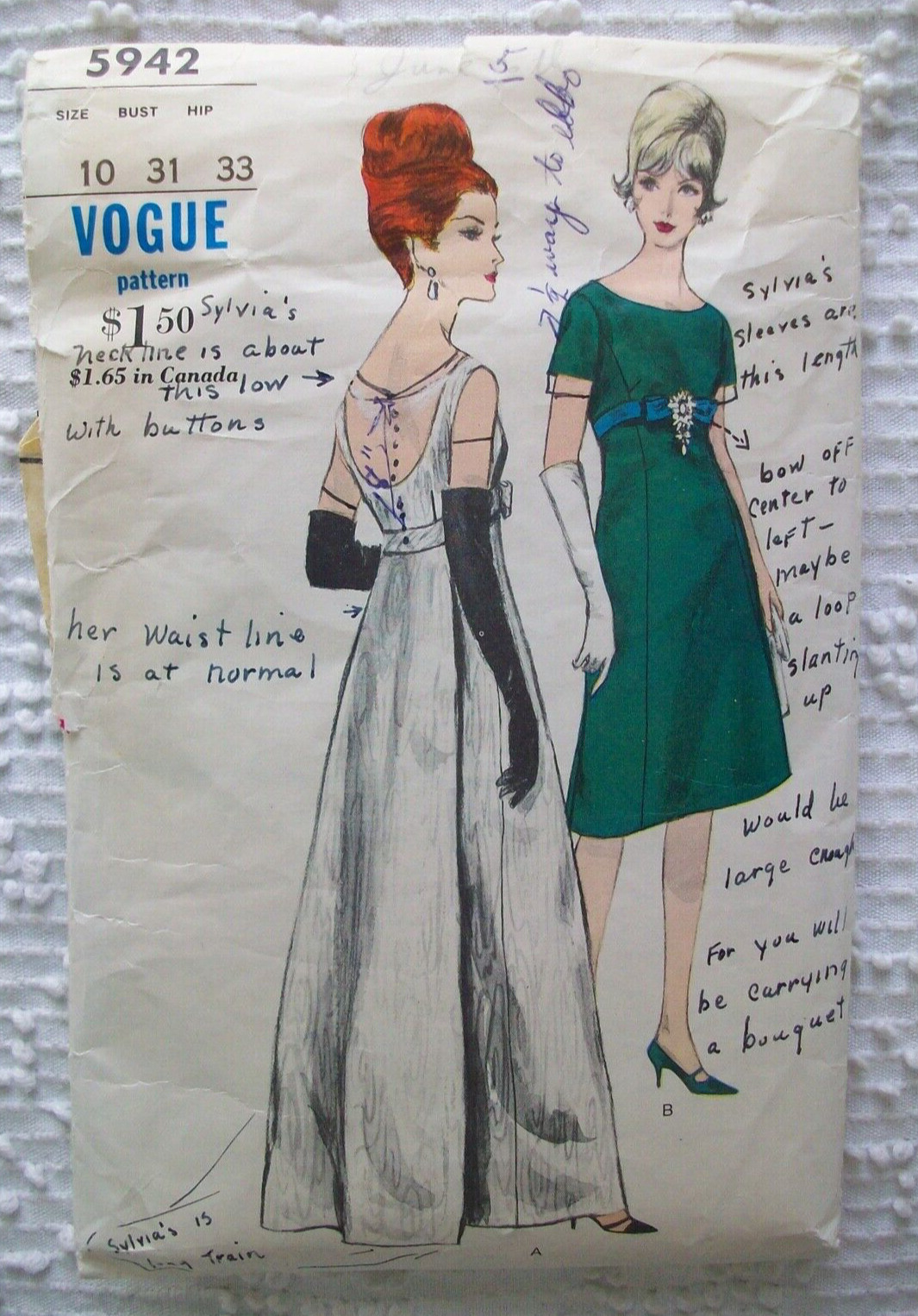 Vintage VOGUE 1963 Sewing Pattern 5942 Floating Back Evening & Cocktail Dress 10