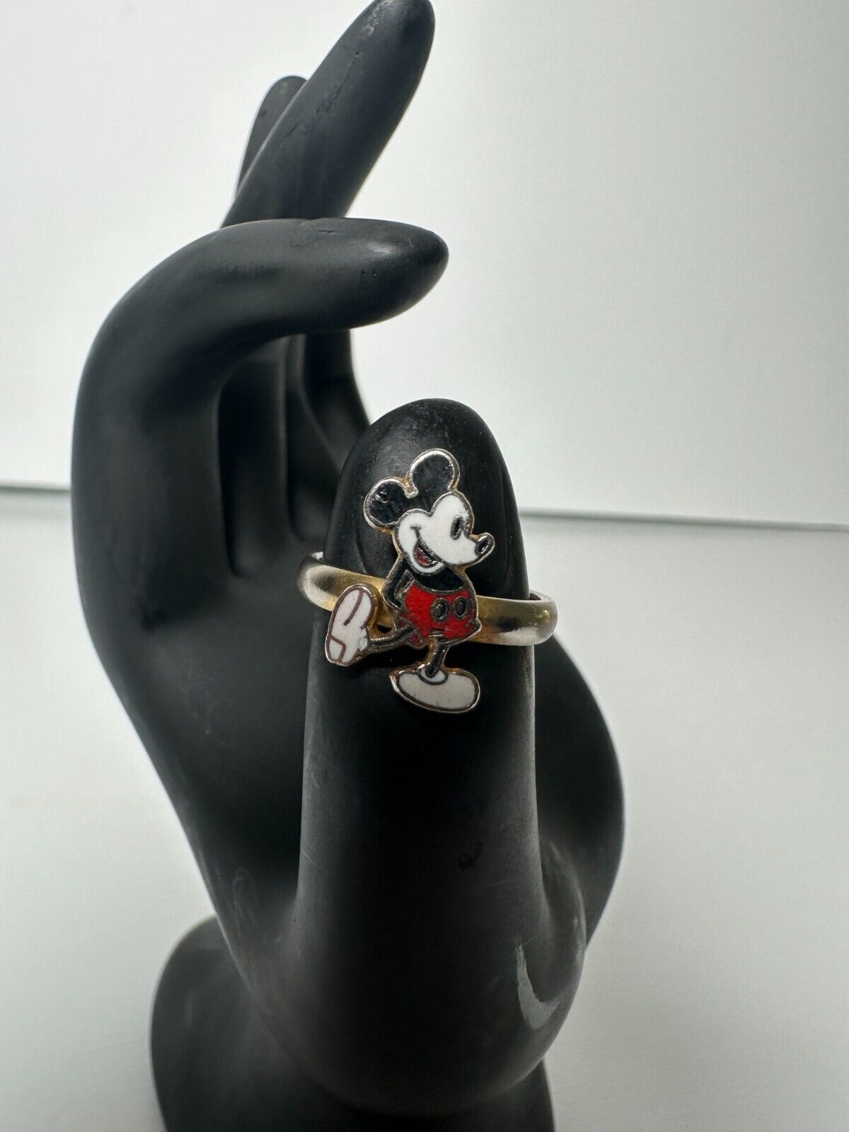 Vintage Walt Disney Mickey Mouse Enamel Ring Band Adjustable Gold Tone 1990s