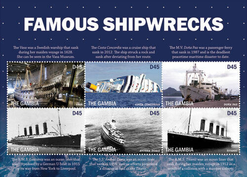 Gambia 2015 -  Ships - Famous Shipwrecks - Sheet of 6  - MNH