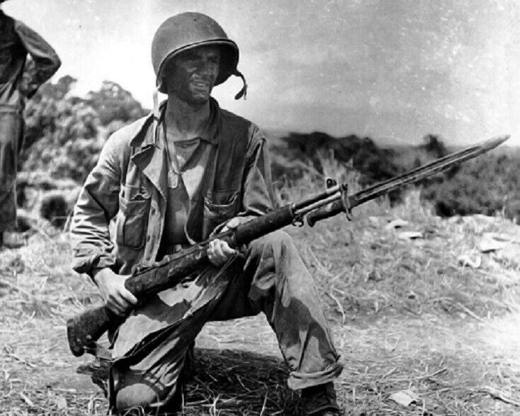  Marine with his M1 Gararnd Guadalcanal 8x10 WWII Photo 373a